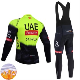 Homme Tenue Cycliste Manches Longues et Collant à Bretelles Hiver Thermal Fleece UAE Team Emirates XRG 2025